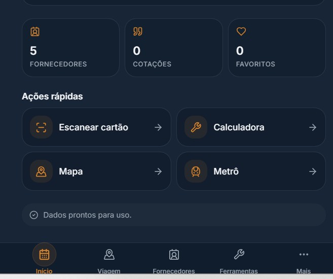 Tela real do app com ações rápidas: scanner, calculadora, mapa e metrô